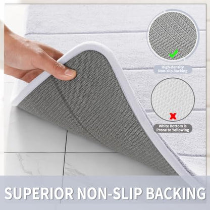 Yimobra Bathroom Runner Rugs 72"x24" Non Slip Washable Memory Foam Bath Mat, Super Soft Water Absorbent Hallway Carpet for Vanity Tub Shower, White