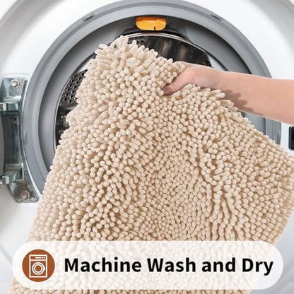 Yimobra Toilet Rugs U Shaped Washable - 24"x20" Non Slip Plush Contour Bath Rugs for Toilet - Super Soft Absorbent Quick Dry Toilet Mats for Bathroom,Beige