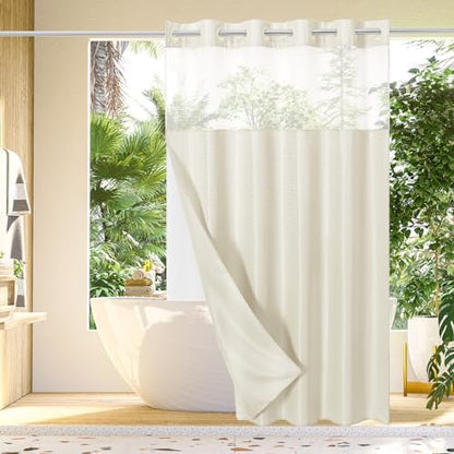 Gibelle No Hook Cloth Ivory Shower Curtain with Liner, 72x74