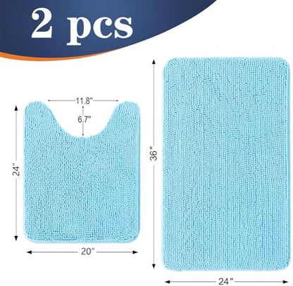 OLANLY Chenille Bathroom Rugs Mats Sets 2 Piece, 36"x24"+24"x20", Sky Blue