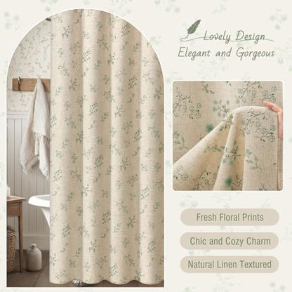 Sage Green Floral Farmhouse French Vintage Linen Shower Curtain 72Wx72H