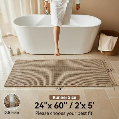 Triohero Waffle Runner Rug Bathroom, Long Boho Bath Mat, 24x60 Khaki