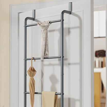 Over The Door Bathroom Hanging Organizer Shelf， Towel Rack for Bathroom, 4 Tier Towel Hanger for Glass Shower Wall or Shower Door (Frameless or Frame to 2") Stylish,Gray