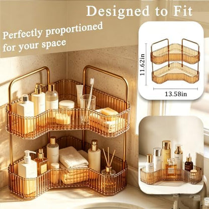 2-Tier Corner Bathroom Organizer, Skincare Vanity Counter Shelf Orange