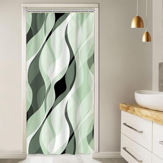 Stall Shower Curtain, Small Green Shower Curtain Set for Bathroom Modern Waterproof Shower Curtain Set with Hooks, 36x72 Inch