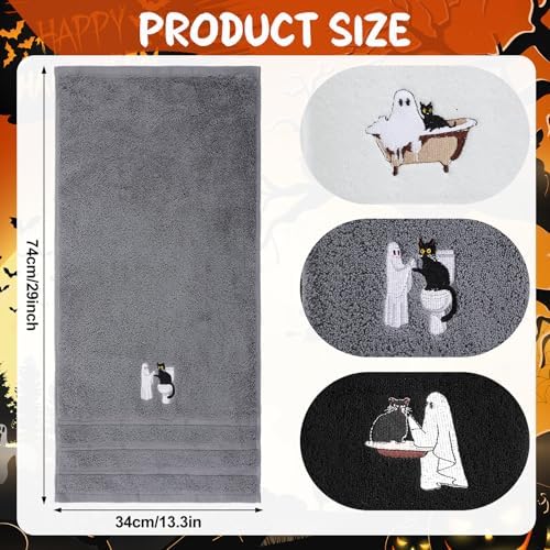 FuWeave 3 Pcs Black White Halloween Ghost Hand Towels for Bathroom