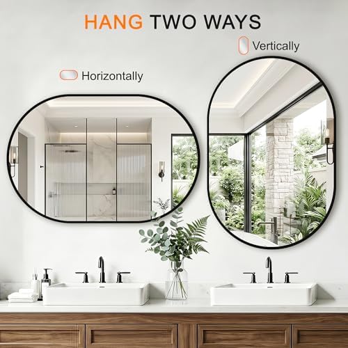 Oval Bathroom Mirror, 24"x36" Black Vanity Mirror for Over Sink