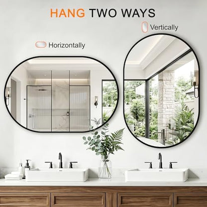 Oval Bathroom Mirror, 24"x36" Black Vanity Mirror for Over Sink