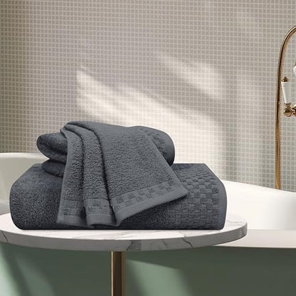 MyOwn Ultra Soft 3 Pack Cotton Towel Set, Contains a Bath Towels 28x55 inch, a Hand Towels 16x24 inch & a Wash Coths 12x12 inch, Ideal Everyday use, Compact & Lightweight - Charcoal Grey