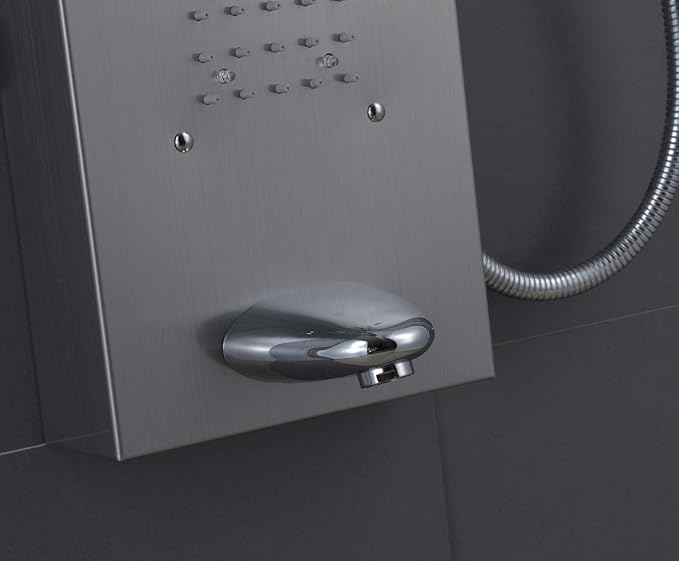 ELLO&ALLO LED Rainfall Waterfall Shower Head Rain Massage System with LED Body Jets, Stainless Steel Bathroom Shower Panel Tower System, Brushed Nickel