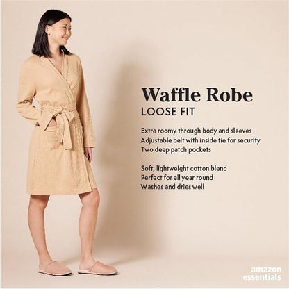 Amazon Essentials Women's Lightweight Cotton Waffle Mid-Length Bathrobe (Available in Plus Size)