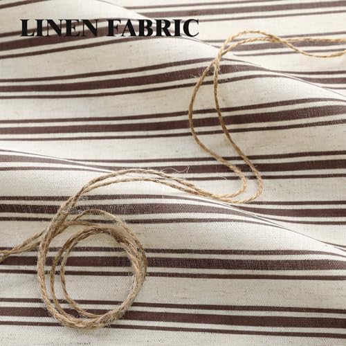 Farmhouse Shower Curtain Ruffle Linen Cream-Brown Stripe 72"W x 90"L