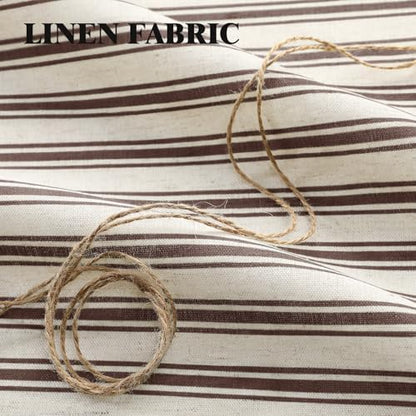 Farmhouse Shower Curtain Ruffle Linen Cream-Brown Stripe 72"W x 90"L