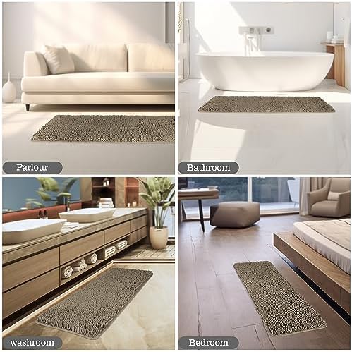 Yeaban Chenille Taupe Bathroom Runner Rug 17"x47"