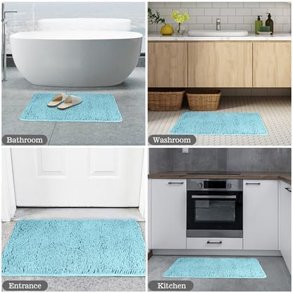 Yeaban Chenille Aqua Bathroom Rug 17"x24", Non-Slip Rubber Backing