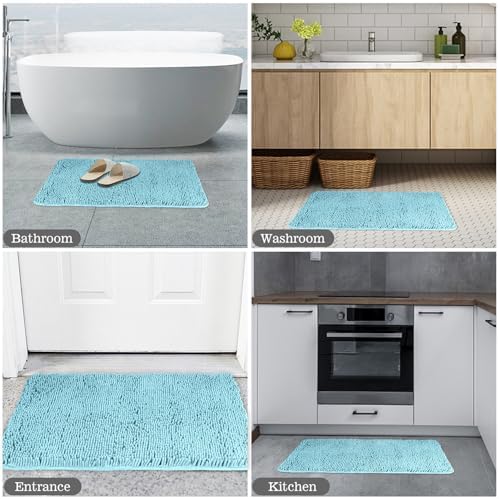 Yeaban Chenille Aqua Bathroom Rug 24"x36", Non-Slip Rubber Backing