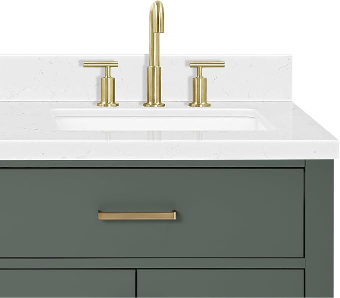 Isabella 72-inch Vintage Green Bathroom Vanity with Left & Right Rectangle Double Sinks, Carrara White Quartz Countertop & Backsplash, Solid Wood Frame, Soft-Closing & Dovetail Drawers