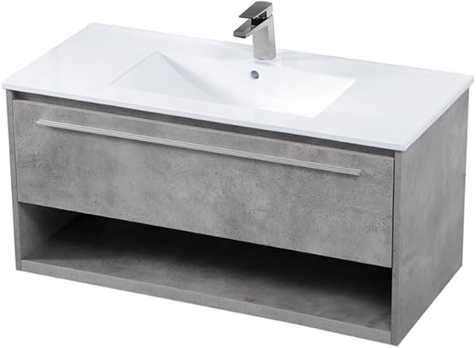 40 Inch Single Bathroom Floating Vanity in Concrete Grey