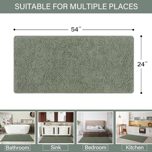 LOCHAS Luxury Bathroom Rug Shaggy Bath Mat 24 x 54 Inch, Sage Green
