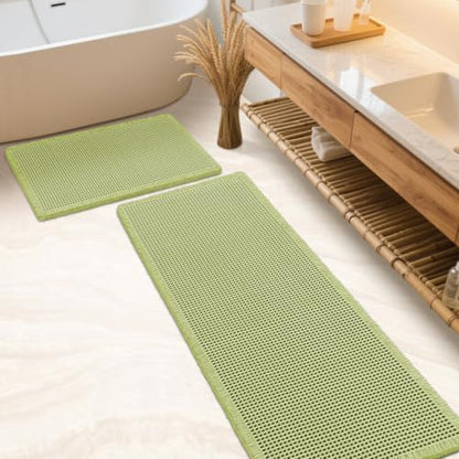 IM HOME Waffle Bath Mat Set Sage Green 2 Piece,Woven Modern Bath Rug Mats, Absorbent Non Slip Bath Floor Mat, Soft Washable Boho Bath Rugs with Tassels for Bathroom, Bedroom, Kitchen,Tub