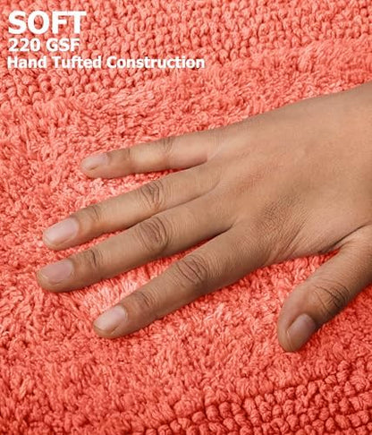 COTTON CRAFT 2 Pack Reversible Bath Mat - Soft Plush Bath Rug -17x24- Coral