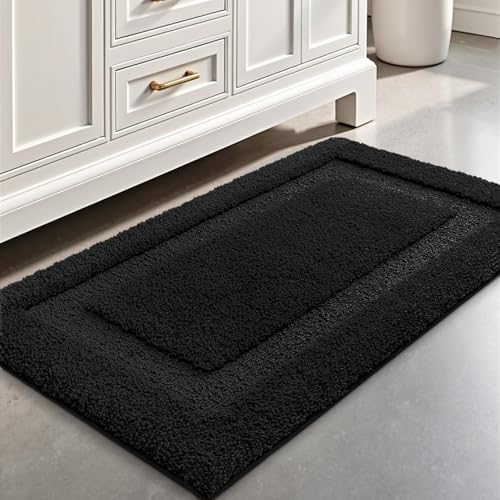 LUMI Ultra Soft Bathroom Rugs Absorbent, Non Slip Bath Mat 20x32, Black