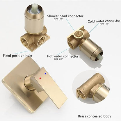 Brushed Gold Shower Faucet Set Bathroom Luxury Rainfall Shower System with Rain Shower Head Single Function Shower Trim Kit with Rough-in Valve