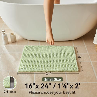 Triohero Waffle Bath Mat, Small Boho Bathroom Rugs Non Slip Washable, Ultra Soft Super Absorbent Quick Dry Farmhouse Bathroom Decor, 16" x 24", Pale Green