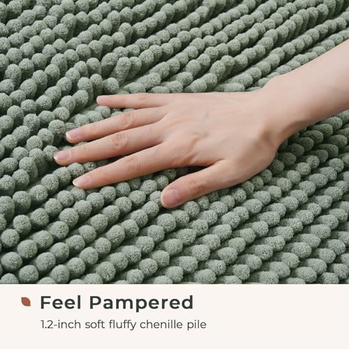 FRESHMINT Large Chenille Bathroom Rugs Mat 36"x24", Non-Slip Bath Mat for Bathroom Floor & Bathtub, Washable Shower Shag Bath Rugs, Soft Fluffy Thick Water Absorbent Microfiber Shower Mat, Sage Green