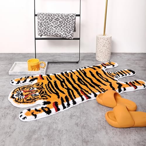 Panstar Tiger Rug for Bathroom, Yellow Tiger Bath Mat Non Slip Animal Rug