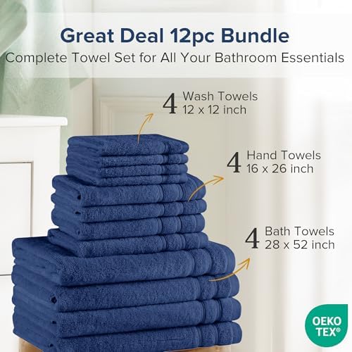 Comfort Spaces 12 Pc Towel Set, 100% Cotton Zero Twist, Indigo Navy Blue