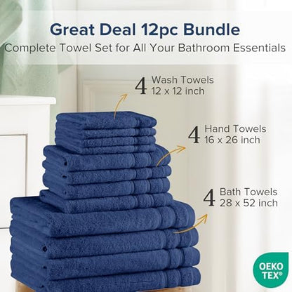 Comfort Spaces 12 Pc Towel Set, 100% Cotton Zero Twist, Indigo Navy Blue