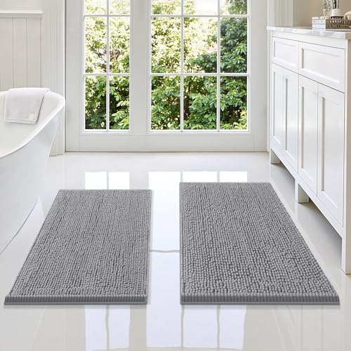 Smiry Chenille Bathroom Rugs Sets 2 Piece (34x21+30x20, Grey)