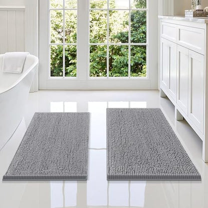 Smiry Chenille Bathroom Rugs Sets 2 Piece (34x21+30x20, Grey)