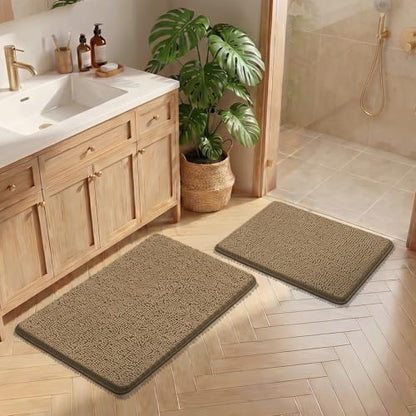 Bcoimo Bath Rug Mat Sets,2 Piece Extra Soft Chenille Tan Bathroom Mat Set