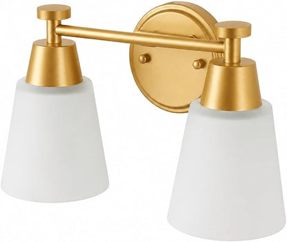 2 Light BathroomVanity Lights, Brushed Gold Wall Sconce Light with Frosted Glass, Bathroom Over Mirror Light Fixtures for Living Room, Bedroom, Hallway