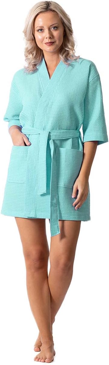 Lightweight Waffle Knit Bath, Spa & Bridesmaids Kimono Short Robes for Women - Quick Dry & Soft