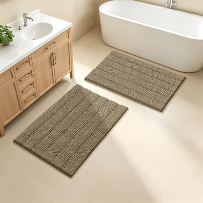 Bcoimo Bath Rugs Mat Set,2 Piece Non Slip Chenille Latte Bathroom Mat Sets