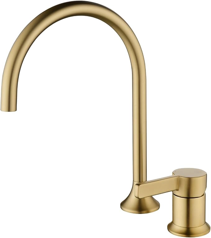 Bathroom Faucets Brushed Gold,Single Handle Brass Widespread Basin Faucet for Sink,High Arc Bathroom Sink Faucet 2 Hole,Vanity Vessel Sink Faucet Mixer Tap