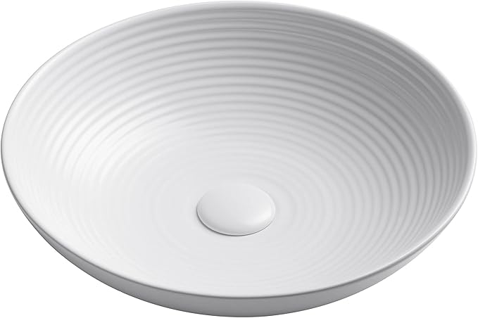 KRAUS Viva™ Round White Porcelain Ceramic Vessel Bathroom Sink, 16 1/2 in. D x 4 3/8 in. H, KCV-203GWH