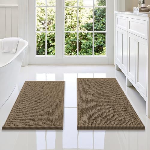 Smiry Chenille Bathroom Rugs Sets 2 Piece (34x21+30x20, Camel)