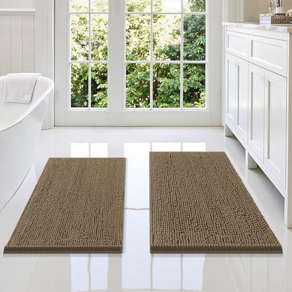 Smiry Chenille Bathroom Rugs Sets 2 Piece (34x21+30x20, Camel)