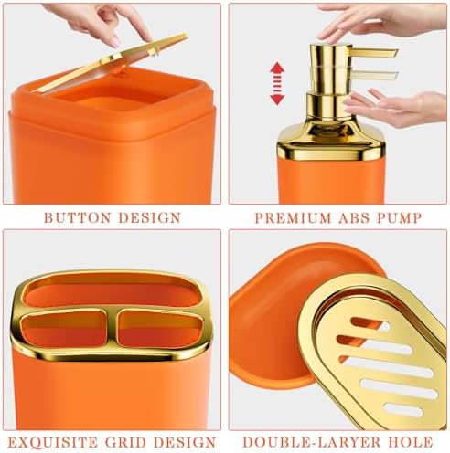 XLHOMO Bathroom Accessory Set - 24PCS Luxury Bathroom Accessories Set, Bathroom Sets with Shower Curtain and Rugs, Orange Bathroom Set with Trash Can, Toothbrush Holder & Soap Dispenser for Home Decor