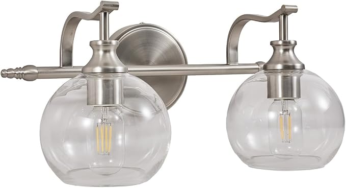 Brushed Nickel Bathroom Light Fixture, 2 Light Bathroom Vanity Light, Farmhouse Silver Wall Sconce, Anti-Rust Wall Lamp with Sturdy Metal Lamp Body for Bedroom, Living Room, Restroom