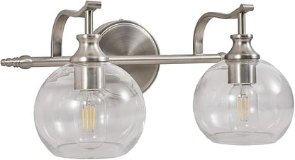 Brushed Nickel Bathroom Light Fixture, 2 Light Bathroom Vanity Light, Farmhouse Silver Wall Sconce, Anti-Rust Wall Lamp with Sturdy Metal Lamp Body for Bedroom, Living Room, Restroom