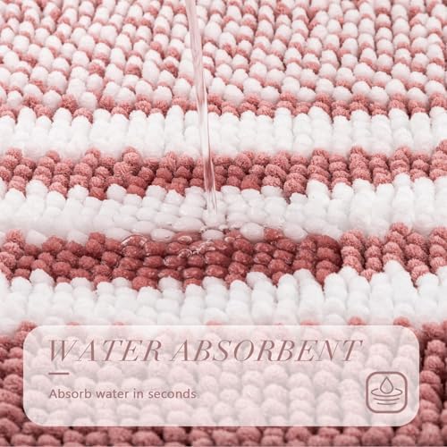 BSICPRO Bathroom Rugs, 20x32 Chenille Bath Mats, Dusty Pink