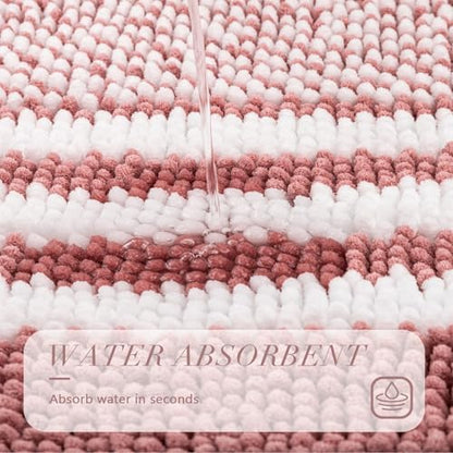 BSICPRO Bathroom Rugs Sets 2 Piece, Non Slip Striped Bath Mats, Dusty Pink