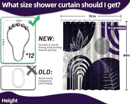 Dark Purple and Grey Extra Long Shower Curtain, Tall 72X84 in