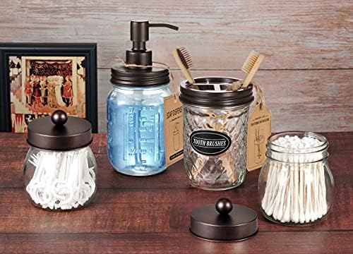 Amolliar Mason Jar Bathroom Accessories Set, 4Pcs Glass Bathroom Set,Bronze