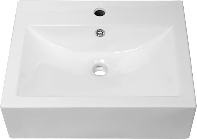 Wall Mount Vessel Sink - 21" x 16" Rectangle Wall Mounted Bathroom Sink White Wall Hung Porcelain Sink With Overflow Ceramic Basin Floating Lavatory Sink